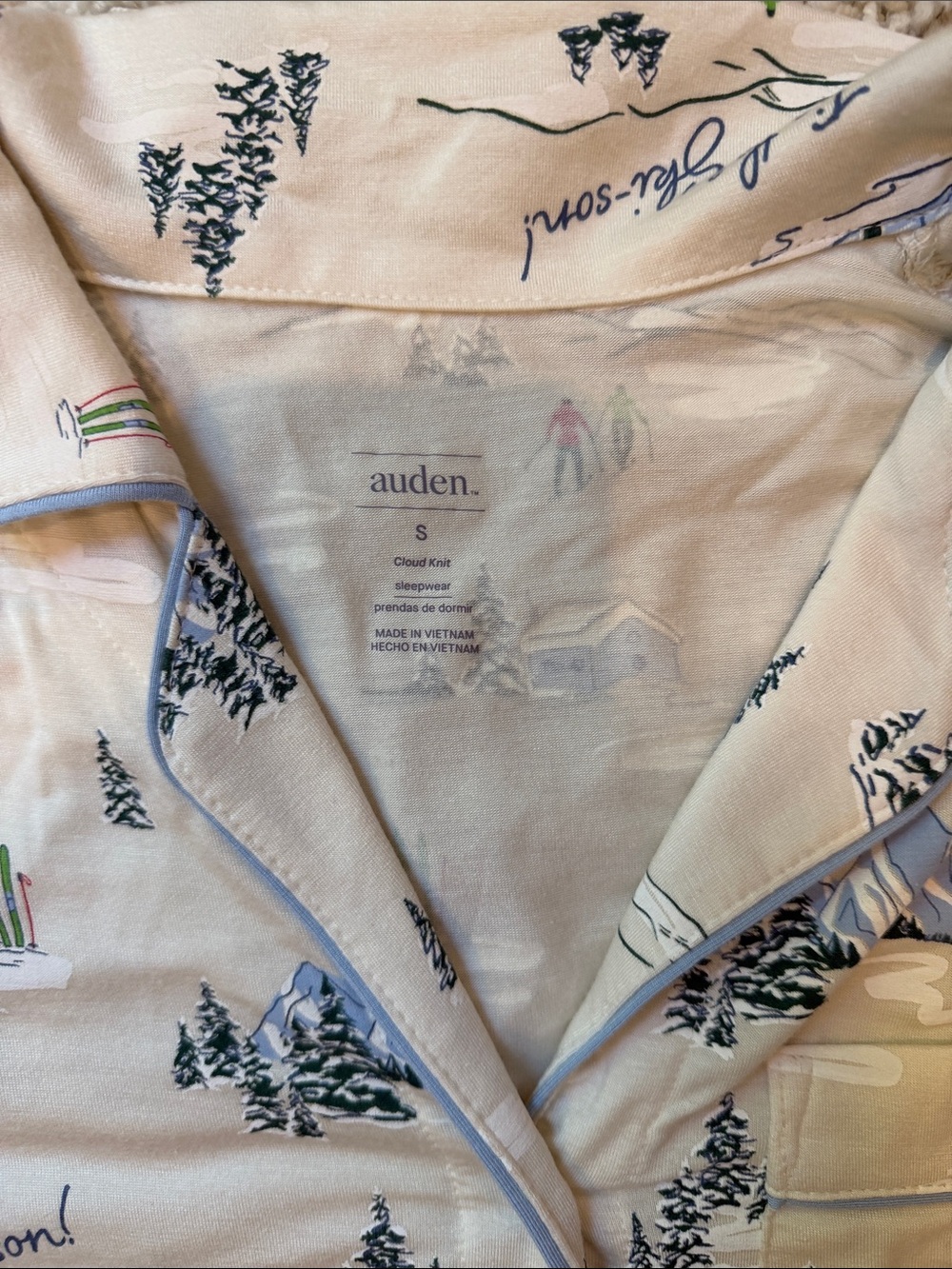 Auden Beige and Blue Printed Pajama Set - Picture 2 of 5
